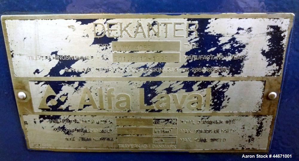 Used Carbon Steel Alfa Laval Solid Bowl Decanter Centrifuge, AVNX-4055