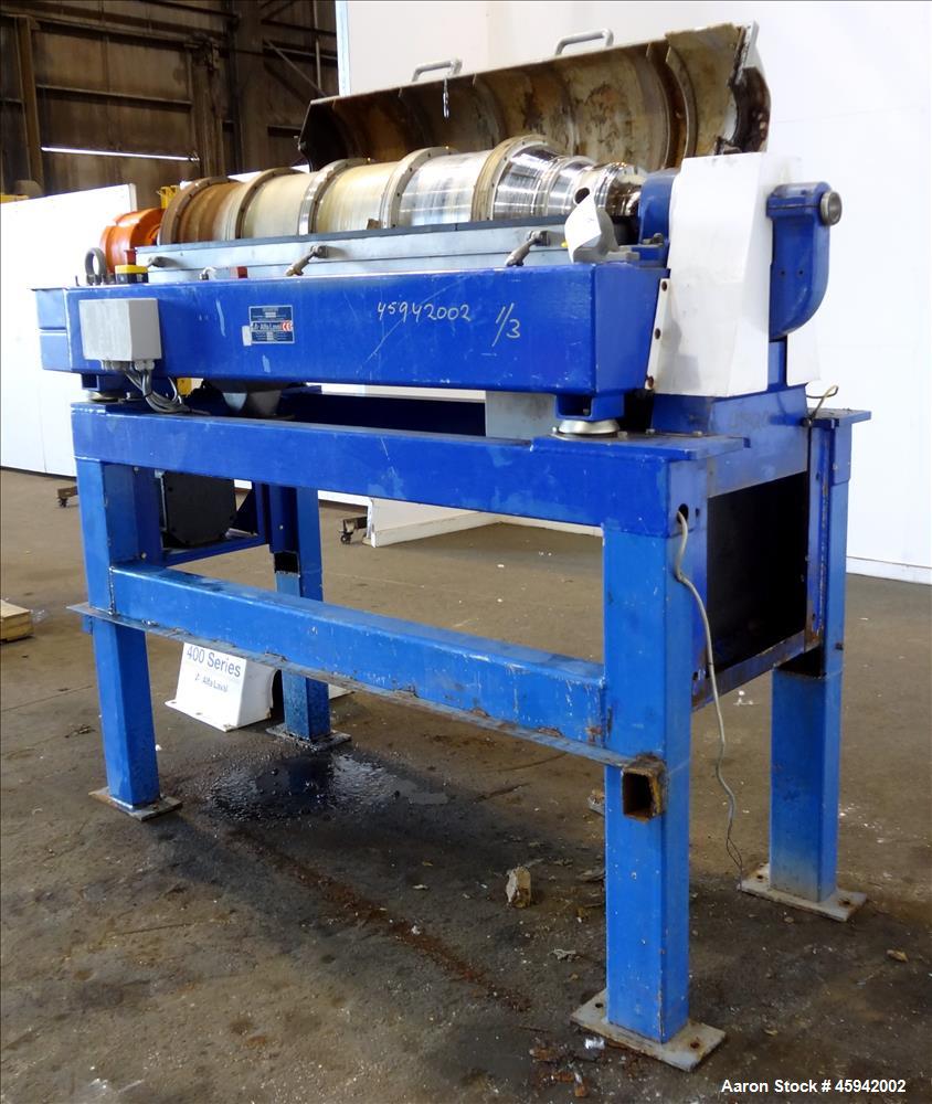 Used Alfa Laval NX-4055 Solid Bowl Decanter Centrifuge, 316 Stainless Steel Construction (product contact areas). Maximum bowl speed 4,000 rpm, 110 mm single lead conveyor with welded hard facing, si...