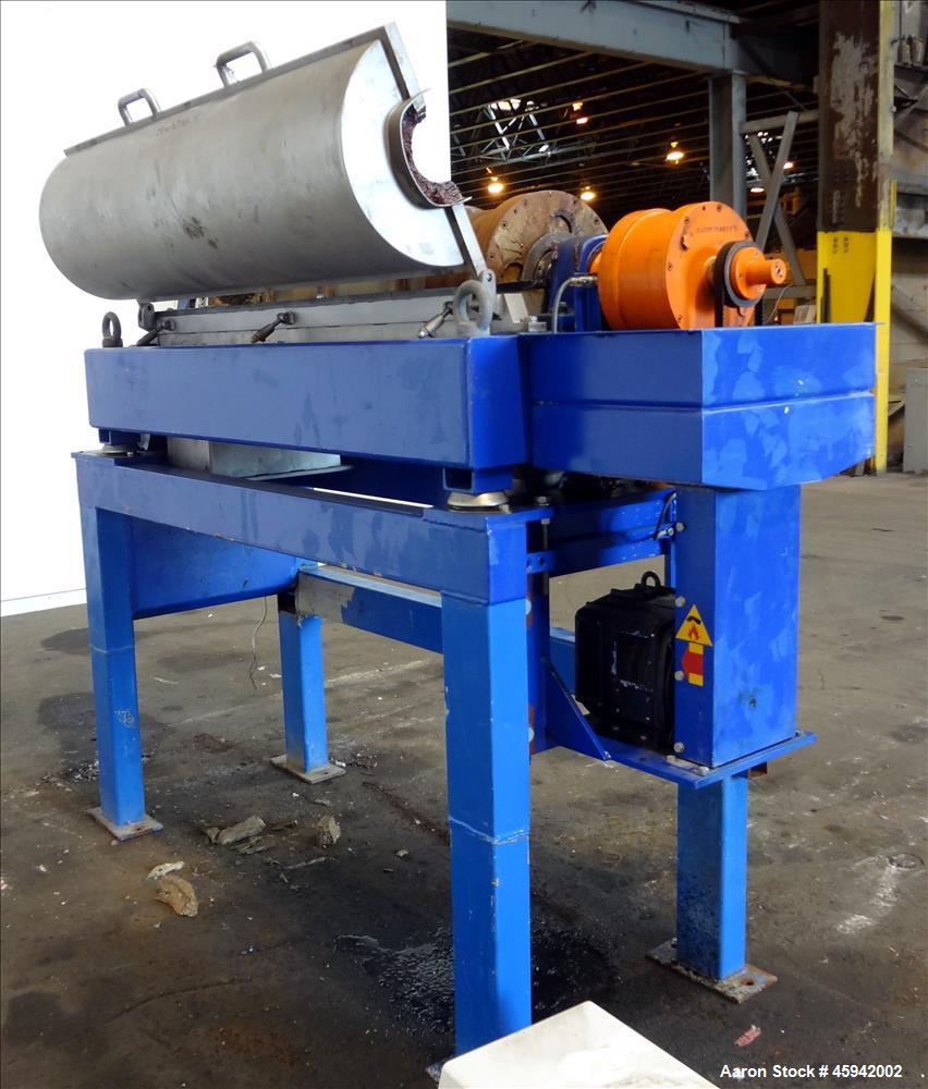 Used Alfa Laval NX-4055 Solid Bowl Decanter Centrifuge, 316 Stainless Steel Construction (product contact areas). Maximum bowl speed 4,000 rpm, 110 mm single lead conveyor with welded hard facing, si...