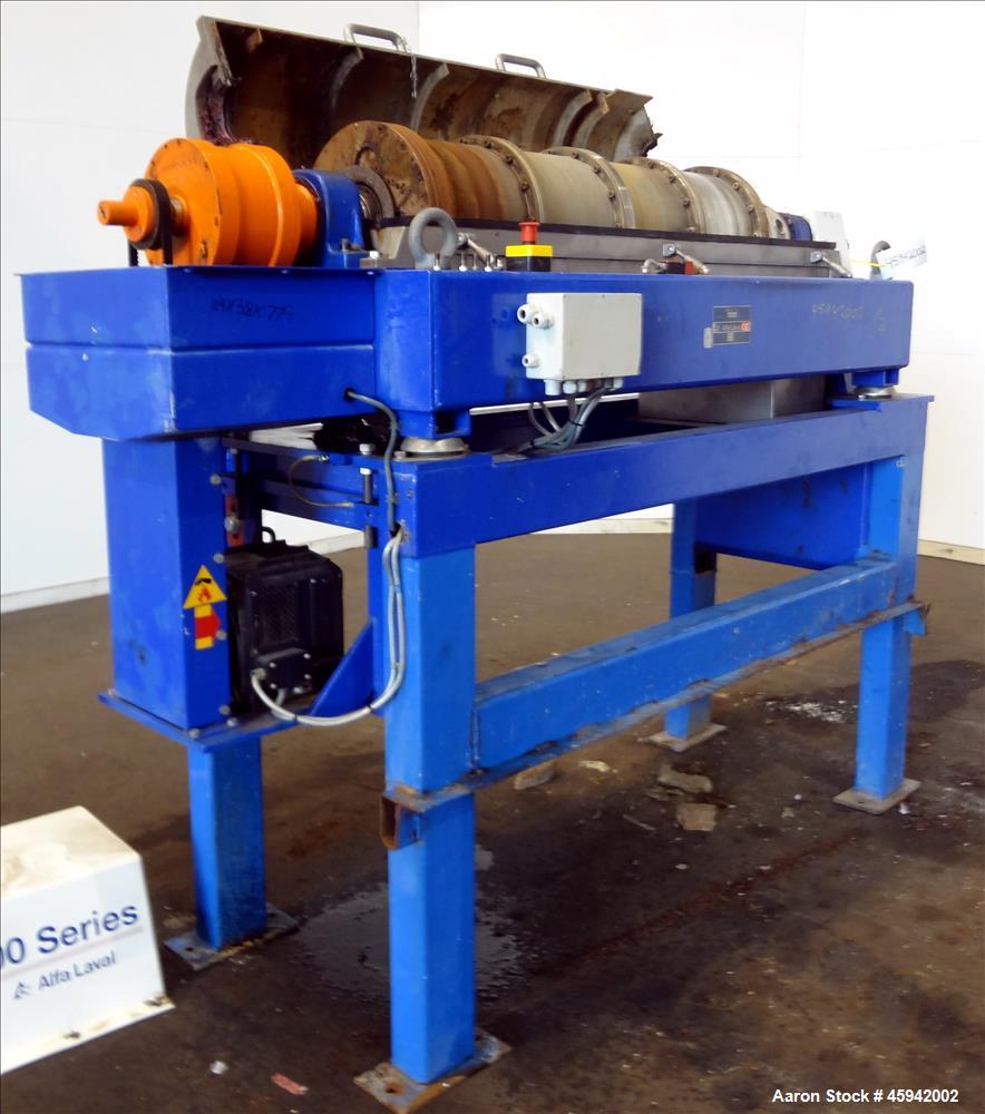 Used Alfa Laval NX-4055 Solid Bowl Decanter Centrifuge, 316 Stainless Steel Construction (product contact areas). Maximum bowl speed 4,000 rpm, 110 mm single lead conveyor with welded hard facing, si...