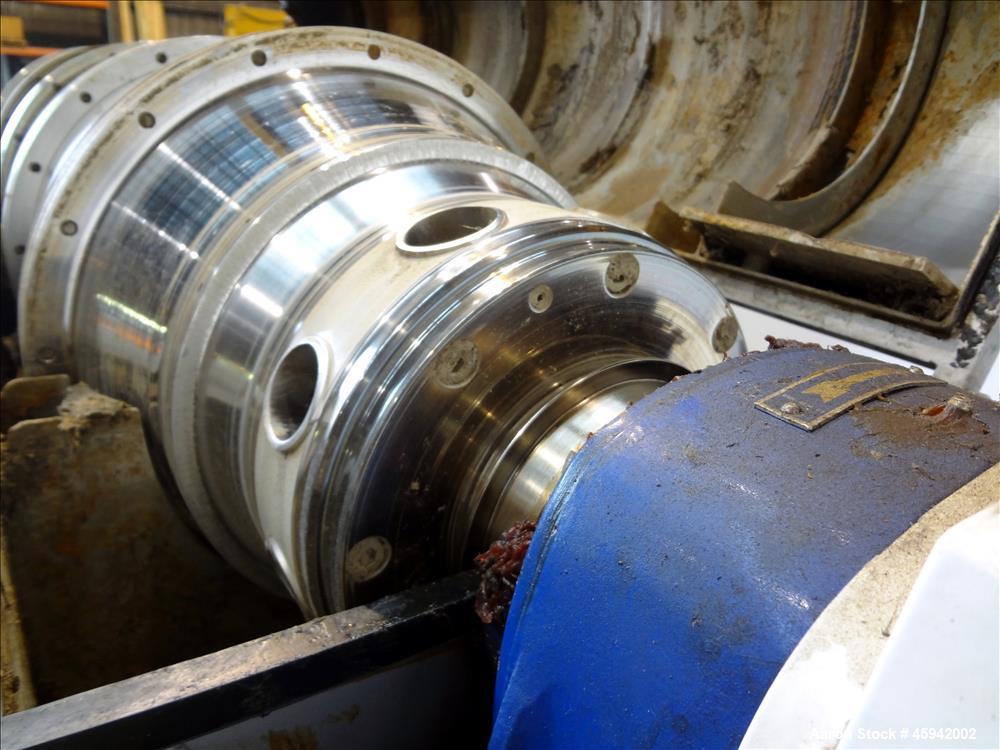 Used Alfa Laval NX-4055 Solid Bowl Decanter Centrifuge, 316 Stainless Steel Construction (product contact areas). Maximum bowl speed 4,000 rpm, 110 mm single lead conveyor with welded hard facing, si...
