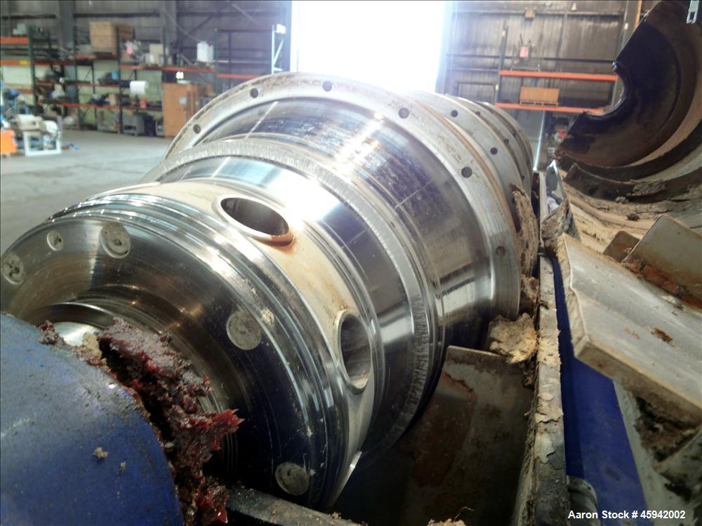 Used Alfa Laval NX-4055 Solid Bowl Decanter Centrifuge, 316 Stainless Steel Construction (product contact areas). Maximum bowl speed 4,000 rpm, 110 mm single lead conveyor with welded hard facing, si...