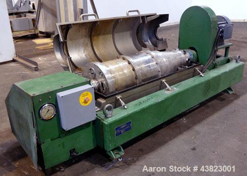 Used Alfa Laval AVNX-416B-31G solid bowl decanter Centrifuge, Stainless steel construction on product contact areas. Maximum bowl speed 3250 rpm, 18.5Kw/380-660volt/50 cycle single row of lined cake ...