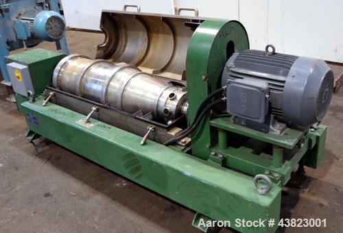 Used Alfa Laval AVNX-416B-31G solid bowl decanter Centrifuge, Stainless steel construction on product contact areas. Maximum bowl speed 3250 rpm, 18.5Kw/380-660volt/50 cycle single row of lined cake ...