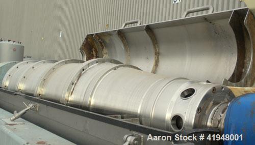 Used Alfa Laval AVNX-418-31G Solid Bowl Decanter Centrifuge, 316 Stainless Steel (product contact areas). maximum bowl speed 4000 rpm, 110mm single lead conveyor with sintered tungsten carbide wear p...