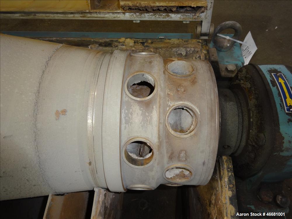 Used Alfa Laval AVNX-418B-31G Solid Bowl Decanter Centrifuge. 316 Stainless steel construction (product contact areas), 110mm single lead conveyor with welded hard facing, double row of lined cake di...