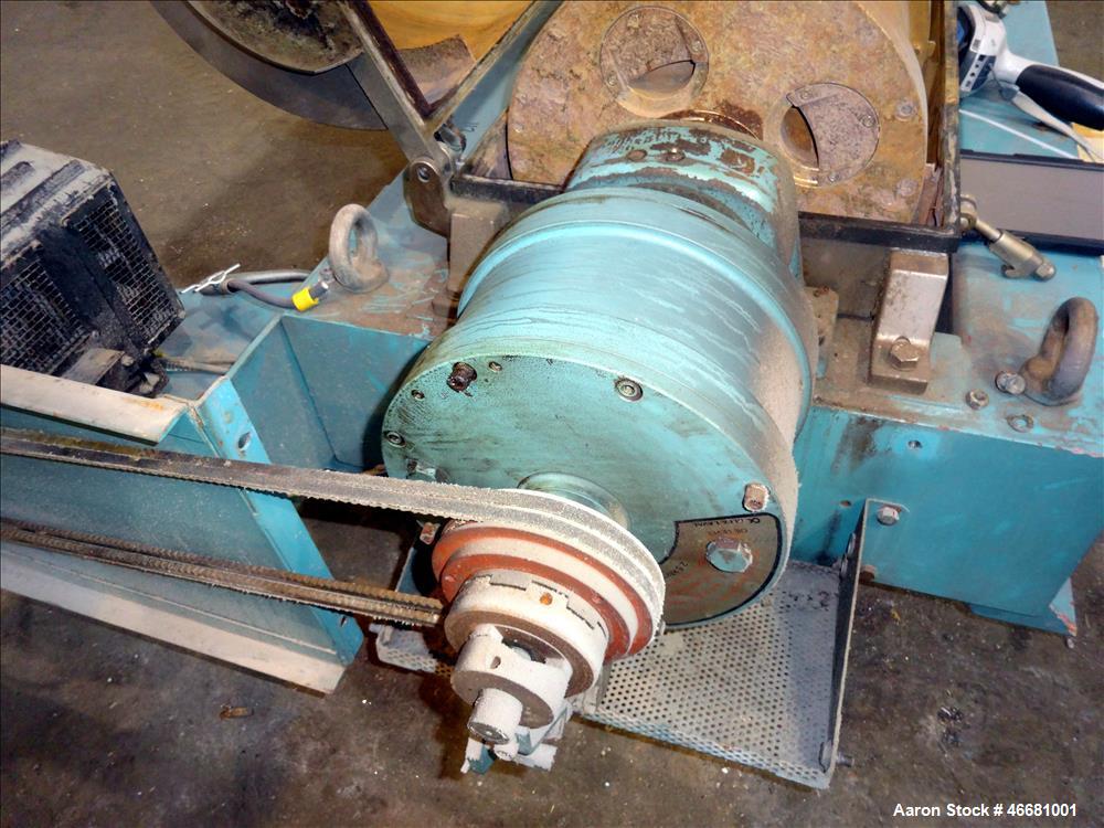 Used Alfa Laval AVNX-418B-31G Solid Bowl Decanter Centrifuge. 316 Stainless steel construction (product contact areas), 110mm single lead conveyor with welded hard facing, double row of lined cake di...