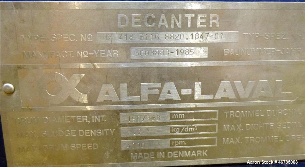 Used Alfa Laval AVNX-418B-11G (three-phase) Solid Bowl Decanter Centrifuge