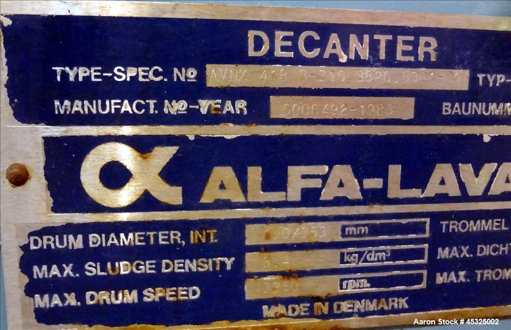 Used Alfa Laval AVNX-418B-31G Solid Bowl Decanter Centrifuge