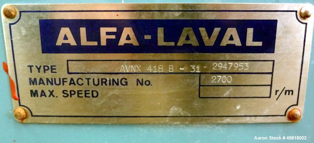 Used Alfa Laval AVNX-418K-31G Solid Bowl Decanter Centrifuge.