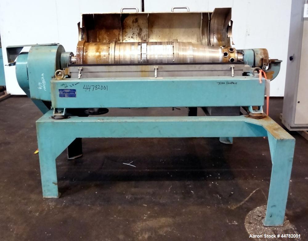 Used Alfa Laval AVNX 418K-31/ 8820.5000.38 Solid Bowl Decanter Centrifuge, 316 Stainless Steel (product contact areas). Maximum bowl speed 4000 rpm, 70mm single lead conveyor with hard facing,double ...