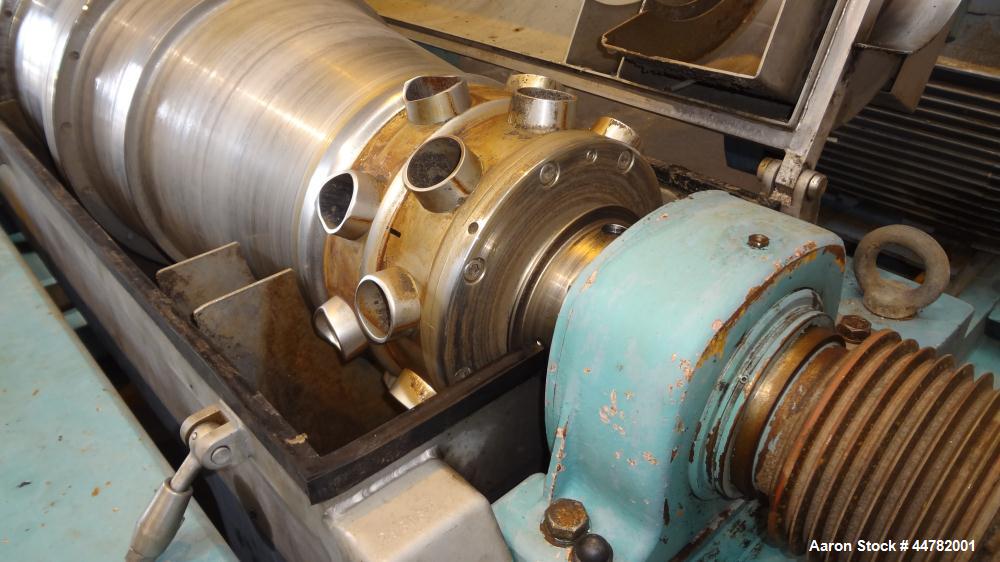 Used Alfa Laval AVNX 418K-31/ 8820.5000.38 Solid Bowl Decanter Centrifuge, 316 Stainless Steel (product contact areas). Maximum bowl speed 4000 rpm, 70mm single lead conveyor with hard facing,double ...