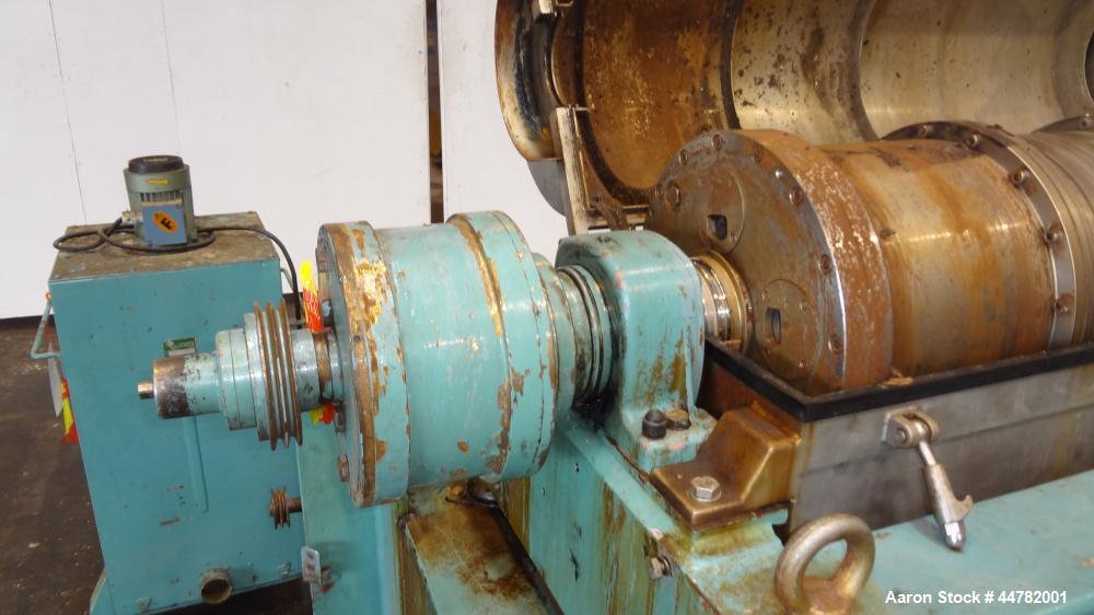 Used Alfa Laval AVNX 418K-31/ 8820.5000.38 Solid Bowl Decanter Centrifuge, 316 Stainless Steel (product contact areas). Maximum bowl speed 4000 rpm, 70mm single lead conveyor with hard facing,double ...