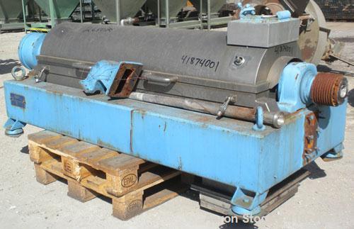Used Alfa Laval AVNX-418K-31 Solid Bowl Decanter Centrifuge, 316 Stainless Steel Construction (Product Contact Areas), Maximum bowl speed 3250 RPM. Double row of lined cake discharge ports, 70 MM sin...