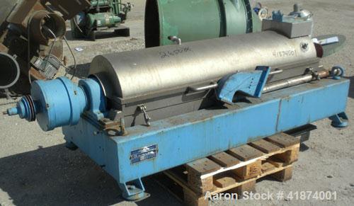 Used Alfa Laval AVNX-418K-31 Solid Bowl Decanter Centrifuge, 316 Stainless Steel Construction (Product Contact Areas), Maximum bowl speed 3250 RPM. Double row of lined cake discharge ports, 70 MM sin...