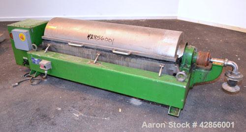 Used Alfa Laval AVNX-420B-31G Solid Bowl Decanter Centrifuge. 316 Stainless steel construction on product contact areas. Maximum bowl speed 4000 rpm. 70 mm Single lead conveyor. Single row of lined c...