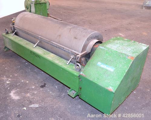 Used Alfa Laval AVNX-420B-31G Solid Bowl Decanter Centrifuge. 316 Stainless steel construction on product contact areas. Maximum bowl speed 4000 rpm. 70 mm Single lead conveyor. Single row of lined c...