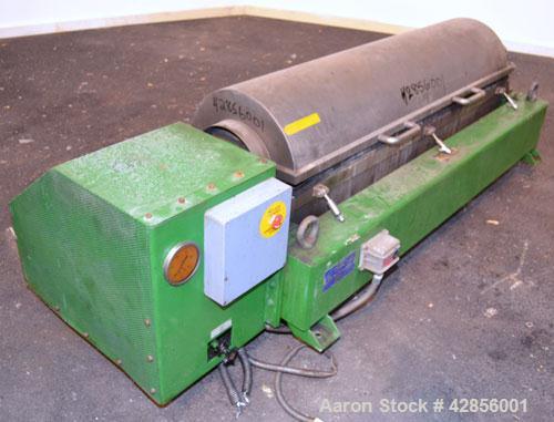 Used Alfa Laval AVNX-420B-31G Solid Bowl Decanter Centrifuge. 316 Stainless steel construction on product contact areas. Maximum bowl speed 4000 rpm. 70 mm Single lead conveyor. Single row of lined c...