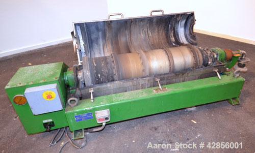 Used Alfa Laval AVNX-420B-31G Solid Bowl Decanter Centrifuge. 316 Stainless steel construction on product contact areas. Maximum bowl speed 4000 rpm. 70 mm Single lead conveyor. Single row of lined c...