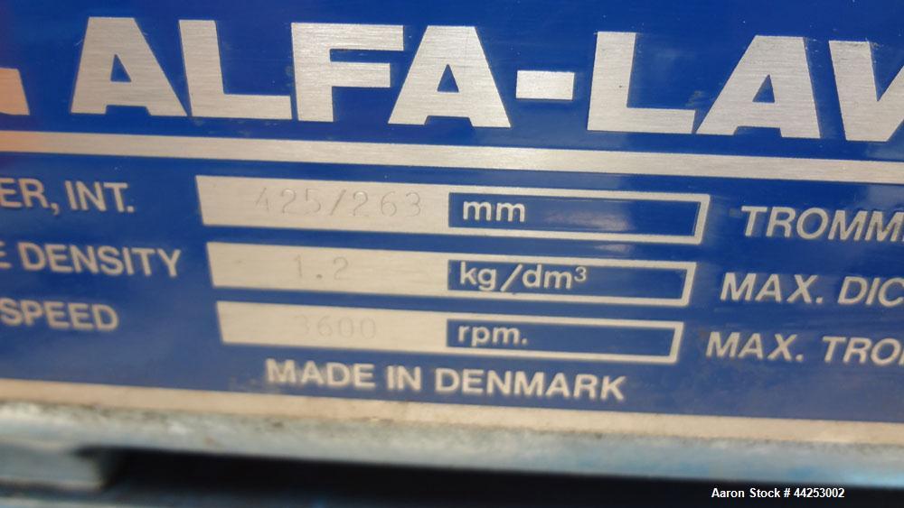 Used Alfa Laval AVNX 424B-31G (PM-35000 Super) Decanter Centrifuge. 316 Stainless steel construction on product contact areas. Maximum bowl speed 3600 rpm, approximate 110mm single lead conveyor with...