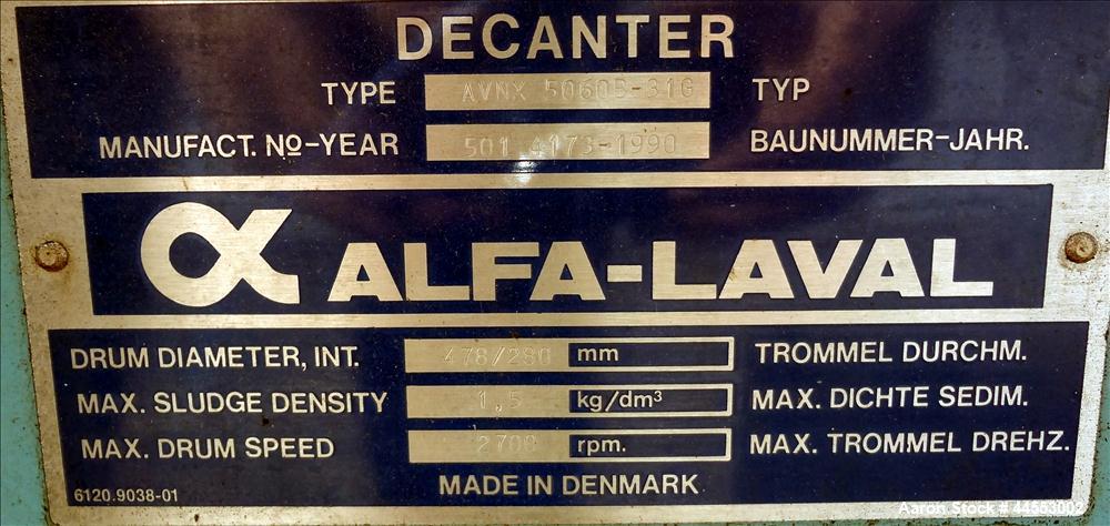 Used Stainless Steel Alfa Laval Solid Bowl Decanter Centrifuge, AVNX-5060B-31G