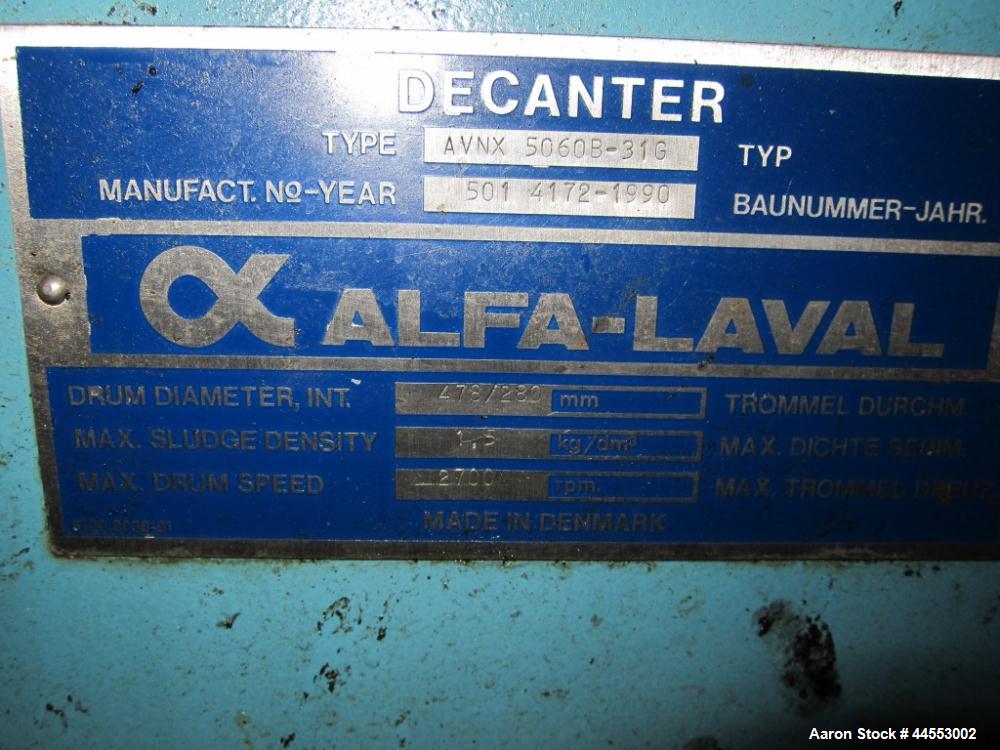 Used Stainless Steel Alfa Laval Solid Bowl Decanter Centrifuge, AVNX-5060B-31G
