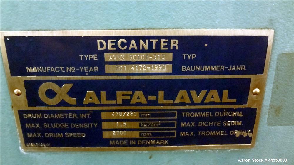 Used Stainless Steel Alfa Laval Solid Bowl Decanter Centrifuge, AVNX-5060B-31G