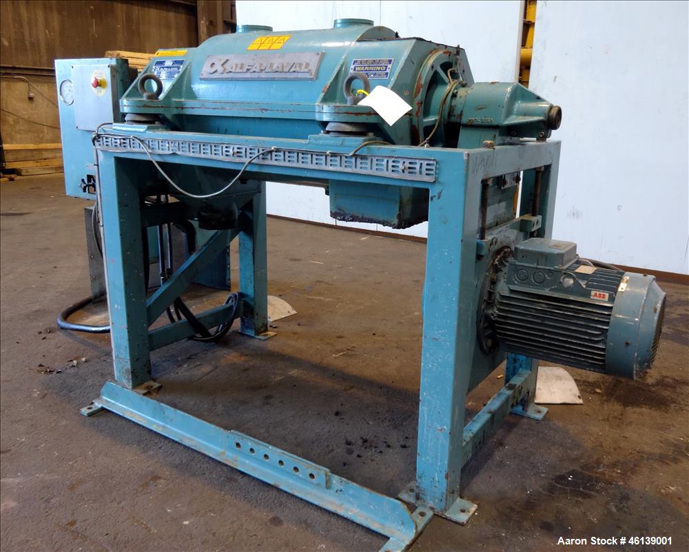 Used Alfa Laval AVNX-714B-31G Solid Bowl Decanter Centrifuge. 316 Stainless steel (product contact areas), maximum bowl speed 4000 rpm, single lead conveyor with welded hardfacing, single row cake li...