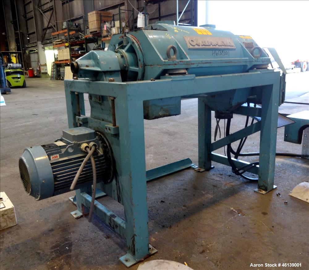 Used Alfa Laval AVNX-714B-31G Solid Bowl Decanter Centrifuge. 316 Stainless steel (product contact areas), maximum bowl speed 4000 rpm, single lead conveyor with welded hardfacing, single row cake li...