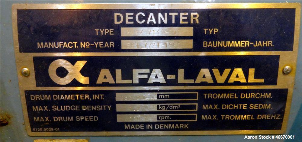 Used- Alfa Laval AVNX-714B-31G Solid Bowl Decanter Centrifuge.