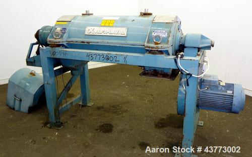 Used Alfa Laval AVNX-716B-31G Solid Bowl Decanter Centrifuge. Stainless steel rotating assembly, bowl speed 4000 rpm, single lead conveyor, casing, 3.5 kNm gearbox, 15kW inline main drive (380/3/50),...