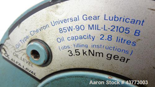 Used Alfa Laval AVNX-716B-31G Solid Bowl Decanter Centrifuge. Stainless steel rotating assembly, bowl speed 4000 rpm, single lead conveyor, casing, 3.5 kNm gearbox, 18.5kW inline main drive (380/3/50...