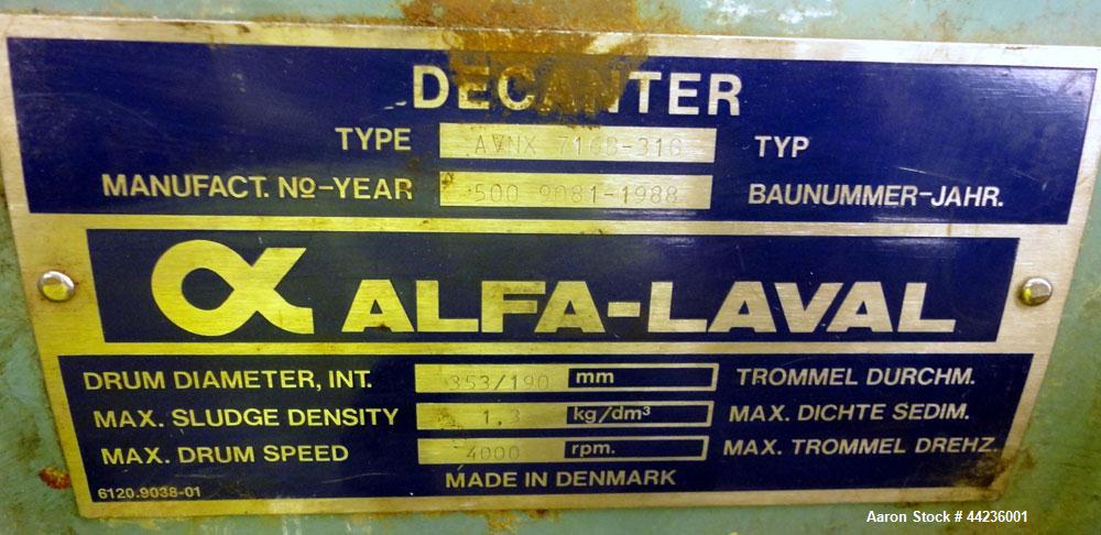 Used Alfa Laval AVNX-716B-31G Solid Bowl Decanter Centrifuge