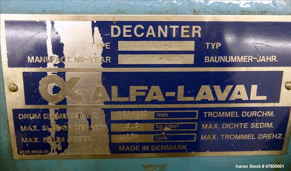 Used- Alfa Laval AVNX-716B-31G Solid Bowl Decanter Centrifuge.