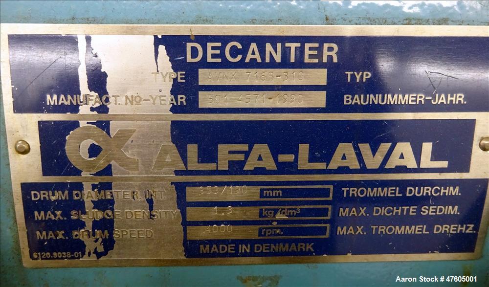 Used Alfa Laval AVNX-716B-31G Solid Bowl Decanter Centrifuge.