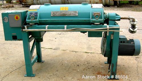 USED: Alfa Laval AVNX-716B-31G solid bowl decanter centrifuge. Max bowl speed 4000 rpm, stainless steel construction on product contact areas, 70mm single lead conveyor, single row of lined cake disc...
