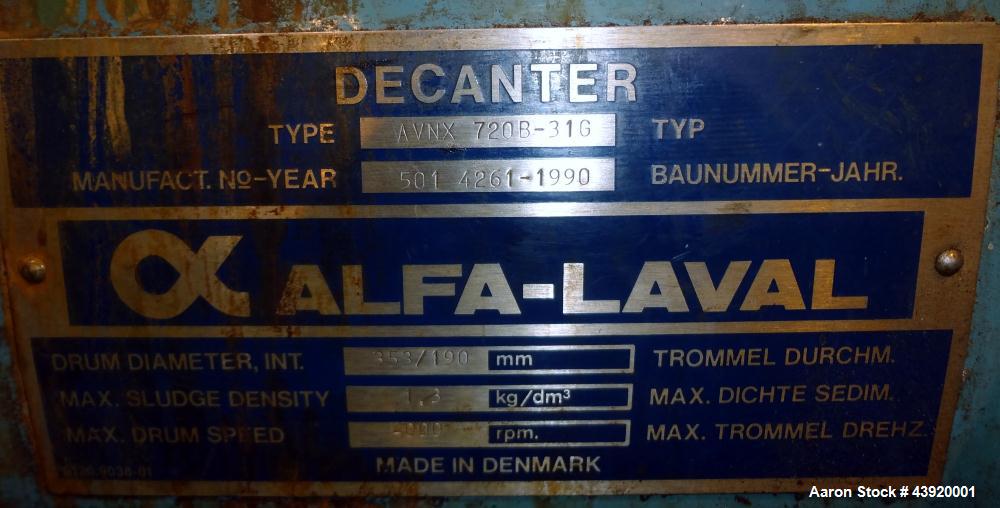 Used- Stainless Steel Alfa Laval Solid Bowl Decanter Centrifuge