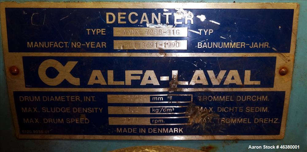 Used Alfa Laval AVNX-728B-31G Solid Bowl Decanter Centrifuge