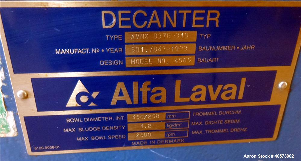 Used- Alfa Laval AVNX-837B-31G Solid Bowl Decanter Centrifuge