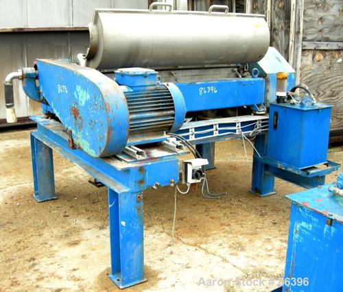 USED: Alfa Laval decanter type AVNX418B-31. Material of construction is 316 stainless steel on product contact parts. Max bowl speed 3000 rpm by a 34 hp/22 kw, 380 volt/50 cycle/3 ph main drive motor...