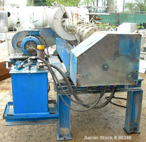 USED: Alfa Laval decanter type AVNX418B-31. Material of construction is 316 stainless steel on product contact parts. Max bowl speed 3000 rpm by a 34 hp/22 kw, 380 volt/50 cycle/3 ph main drive motor...