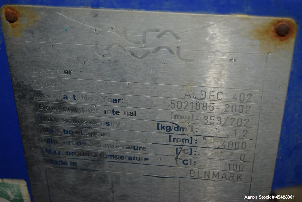 Used: Alfa Laval Aldec-402 Solid Bowl Decanter Centrifuge