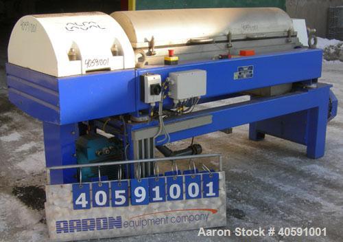 Used Alfa Laval Decanter, Type ALDEC 406, 316 stainless steel construction on product contact parts. Maximum bowl speed 4000 rpm. 110mm single lead conveyor with hardfacing. Driven by a 22 kw, 3/50/3...