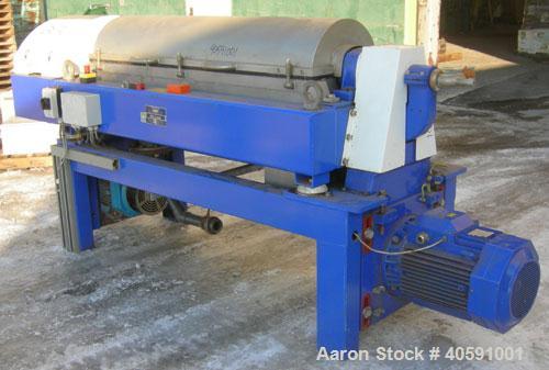Used Alfa Laval Decanter, Type ALDEC 406, 316 stainless steel construction on product contact parts. Maximum bowl speed 4000 rpm. 110mm single lead conveyor with hardfacing. Driven by a 22 kw, 3/50/3...