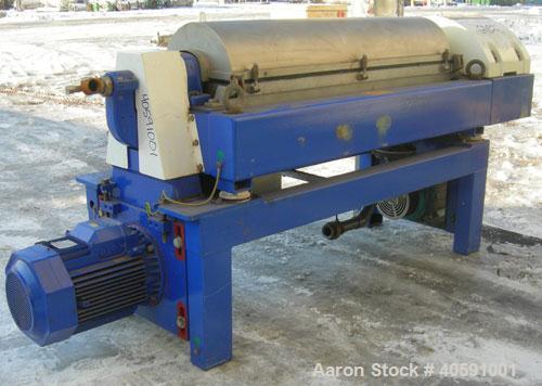 Used Alfa Laval Decanter, Type ALDEC 406, 316 stainless steel construction on product contact parts. Maximum bowl speed 4000 rpm. 110mm single lead conveyor with hardfacing. Driven by a 22 kw, 3/50/3...