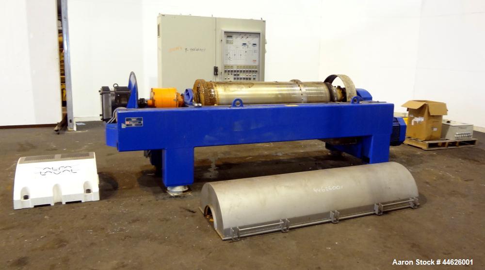 Used Alfa Laval Aldec 506 Solid Bowl Decanter Centrifuge. 316 Stainless steel (product contact areas). Maximum bowl speed 3250 rpm, base, bowl diameter 17.7" (450 mm), length 78.4" (2000 mm), casing ...