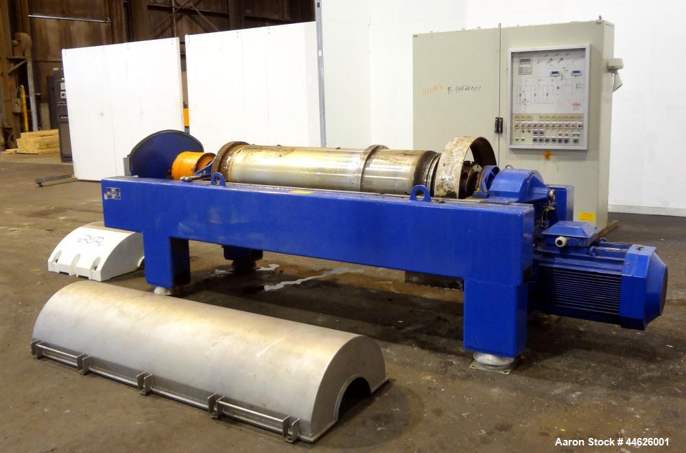 Used Alfa Laval Aldec 506 Solid Bowl Decanter Centrifuge. 316 Stainless steel (product contact areas). Maximum bowl speed 3250 rpm, base, bowl diameter 17.7" (450 mm), length 78.4" (2000 mm), casing ...