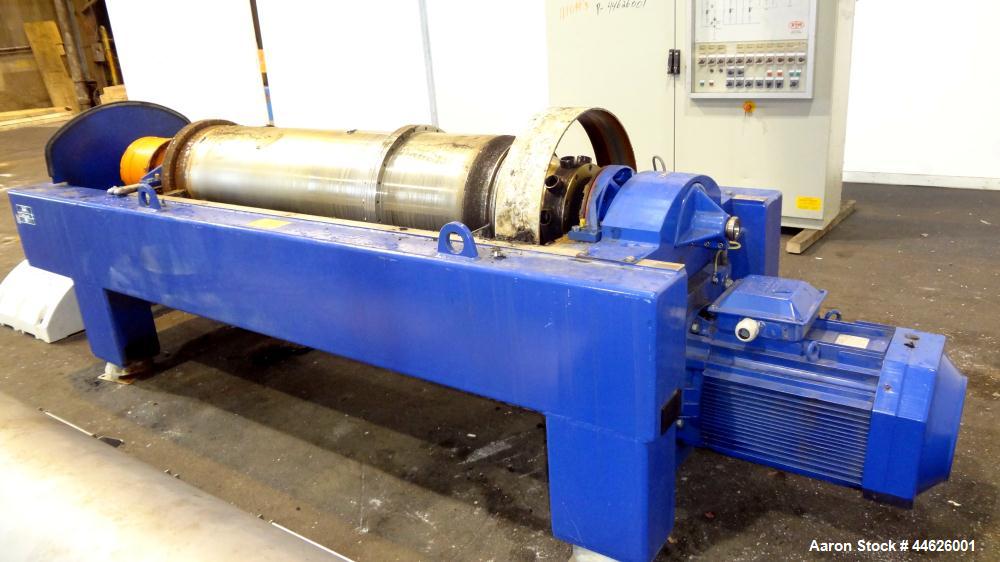 Used Alfa Laval Aldec 506 Solid Bowl Decanter Centrifuge. 316 Stainless steel (product contact areas). Maximum bowl speed 3250 rpm, base, bowl diameter 17.7" (450 mm), length 78.4" (2000 mm), casing ...