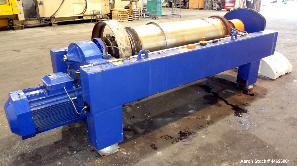 Used Alfa Laval Aldec 506 Solid Bowl Decanter Centrifuge. 316 Stainless steel (product contact areas). Maximum bowl speed 3250 rpm, base, bowl diameter 17.7" (450 mm), length 78.4" (2000 mm), casing ...