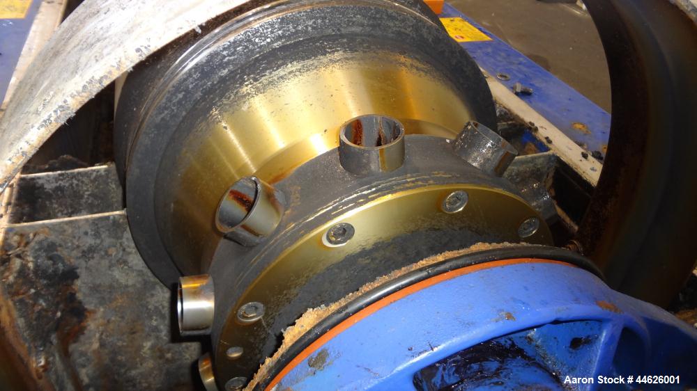 Used Alfa Laval Aldec 506 Solid Bowl Decanter Centrifuge. 316 Stainless steel (product contact areas). Maximum bowl speed 3250 rpm, base, bowl diameter 17.7" (450 mm), length 78.4" (2000 mm), casing ...